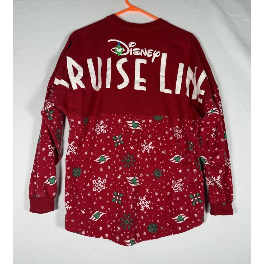 Disney Cruise Line Christmas Spirit Jersey Womens XS Red Holiday Long Sleeve